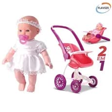 Boneca Primeira Oração Pai Nosso mais Carrinho de passeio Confort Baby 2 em 1 Kit