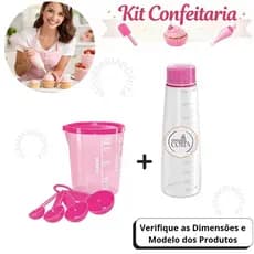 Kit Confeitaria Regador Bisnaga + Copo Medida Certa (400ml) com tampa + 4 colheres medidoras