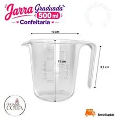 Jarra Graduada 500ml Medidor De Líquidos E Secos de Polipropileno Confeitaria Cozinha Com Alça Transparente