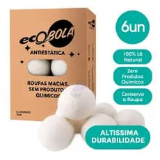 Ecobola Antiestática  Ecomais 100% Lã Natural  Maciez p/ Roupas  Uso na Secadora  Reutilizável 6un