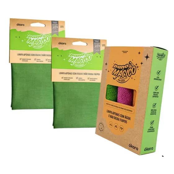 KIT PANO MÁGICO LIMPA VIDROS ECOMAIS + 3 MULTIUSO 30X30CM – REMOVE MANCHAS, SEM PRODUTOS QUÍMICOS