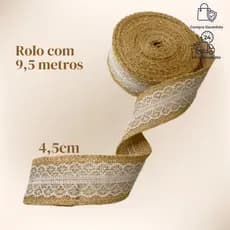 Fita De Juta Com Renda Natural *4,5cm larg * 9,5mt compr. - Para Artesanato Decoração  A MELHOR QUALIDADE DO MERCADO