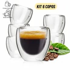 Kit 6 Copos Parede Dupla de Vidro 80 ml para Café Chá Suco Copo Duplo Isolante