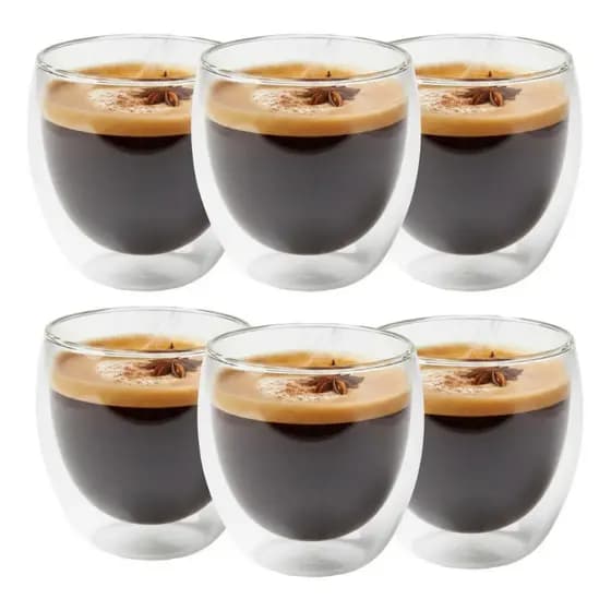 Kit  Copo Parede Dupla de Vidro 80 ml para Café Chá Suco Copo Duplo Isolante
