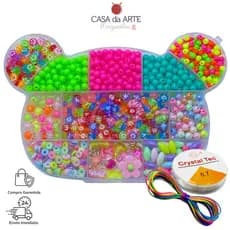 Kit 1500 PEÇAS Miçangas Coloridas Letras Variadas Infantil de Fazer Pulseiras + Maleta +Brinde