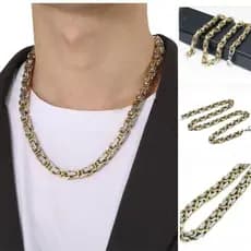 Cordão Corrente Masculino Grosso 8MM Peruano Bizantino Banhado Ouro 18k Legítimo