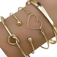 Conjunto De 4 Pulseiras Femininas Semi Joias Fashion Dourada