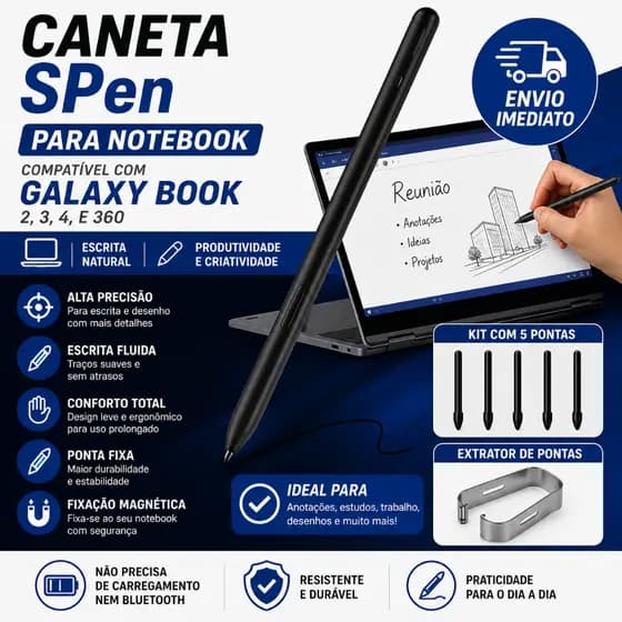 Caneta S-pen Para Galaxy Book2 Book3 Book4 360 + Kit com 5 Pontas e um Extrator
