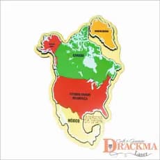 Mapa da América do Norte Quebra-Cabeça, Brinquedo Educativo, Estados e Regiões em MDF.