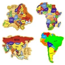 Kit Quebra-cabeça Mapas África, América do Sul, Europa e Ásia
