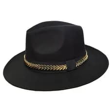 Chapéu Fedora Feltro com customizado Faixa Escama Dourada exclusivo fashion