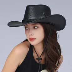 Chapéu Country de Couro Sintético Rodeio Boiadeira Cowboy