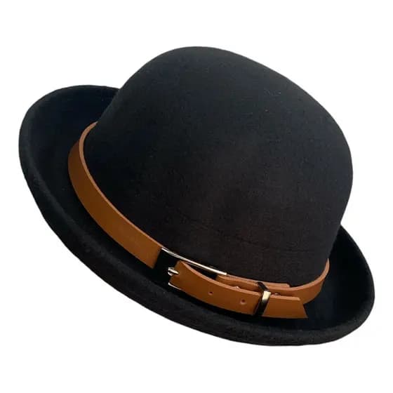 Exclusivo Chapéu Modelo Coco De Feltro Com Faixa De Couro