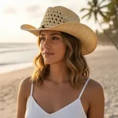 Chapéu de Praia Feminino igual ao da Virgínia de Palha Durinha com aba modelável estilo Cowboy