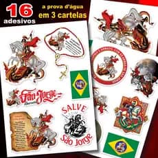 KIt 16 Adesivos São Jorge Guerreiro da Capadócia - Carro, Moto, Capacete, Caminhão, Parede