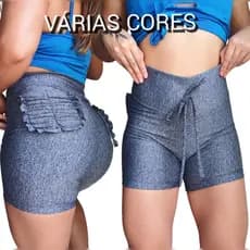 Shorts Feminino com BOLSO Empina Bumbum Fitness para academia dia-dia zero transparência cintura alta Cós Alto