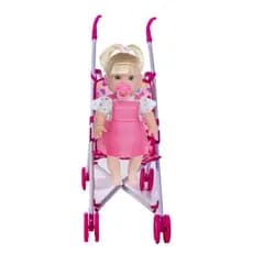 Boneca Danadinha Loira 34cm Chupeta Menina + Carrinho Rosa