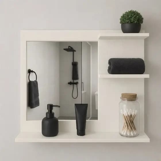 Móvel Multiuso MDF Com Espelho P/ Banheiro Moderno Off White