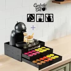 Bandeja Porta 48 Capsula Suporte 2 Gaveta Embutida Dolce Gusto 3 Corações Nespresso Cantinho do Cafe