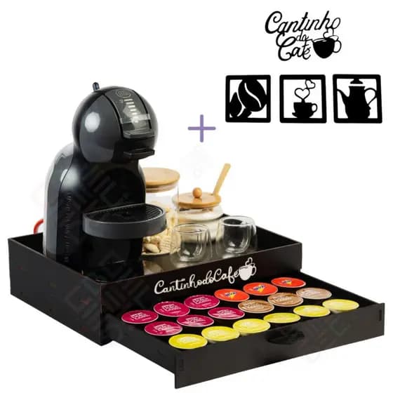 Bandeja 24 Capsulas Cantinho do Cafe Dolce Gusto 3 Corações Organizador Cha Cafeteira Decorativa