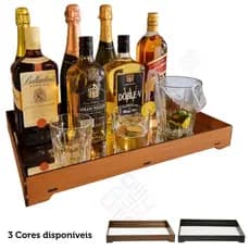 Bandeja Luxo Barista Espelhada Grande Expositor Garrafas Organizadora Servir Bebidas Drinks Licor
