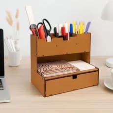 Porta Lápis, Caneta e Treco Organizador de Mesa MDF p/ Escritório Home Office Tesoura Bloco de Notas