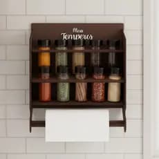 Porta Temperos Parede MDF Apoio Suporte Para Papel Toalha + 10 Potes Cozinha Organizador Condimentos