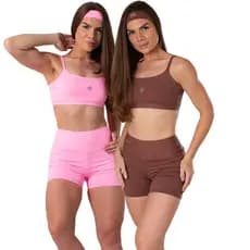 Conjunto Fitness Feminino KIT DOIS CONJUNTOS 4 Peças Shorts FORRADO Cintura Alta e TOP alça