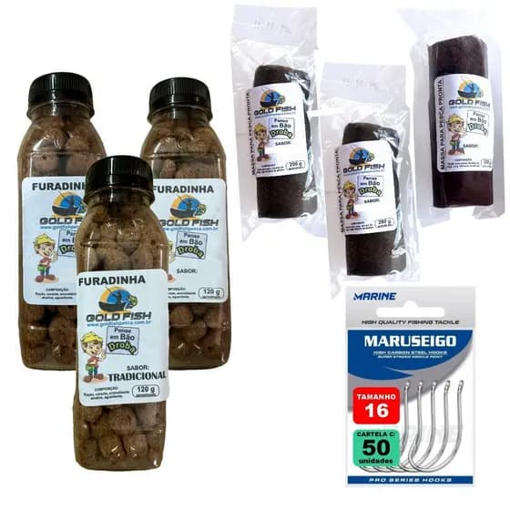 3 FURADINHAS + 3 MASSAS + ANZOL MARUSEIGO N16