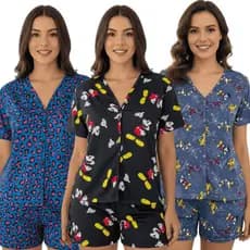 Kit 3 Pijama Feminino Aberto Estampado Botões Frontais/Pijama Feminino Aberto na Frente Luxo Gestante Amamentação