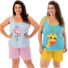 Kit 2 Pijamas De Calor Feminino Curto Plus Size Estampado