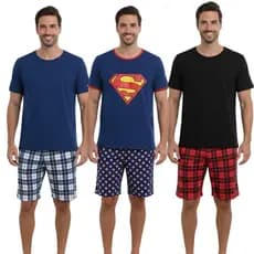 Pijamas Masculinos Curtos com Estampas Divertidas/ Pijama Masculino Adulto Simpson/ Pijama Masculino Adulto Heroi