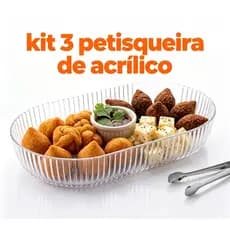 Kit 3 Travessa Petisqueira Oval – Estilo Cristal Canelado NOVIDADE ENVIO IMEDIATO