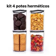 Kit 4 Potes Herméticos Acrílico Para Mantimentos Bolacha Doces Cereais ENVIO IMEDIATO