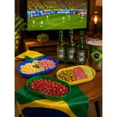 Kit 6 Petisqueiras Oval 700ml Cristal Canelado Verde Amarelo Azul Copa do Mundo ENVIO IMEDIATO EDIÇÃO ILIMITADA!