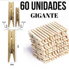 Kit 60 Pregadores de Madeira Gigante Prendedor Roupas