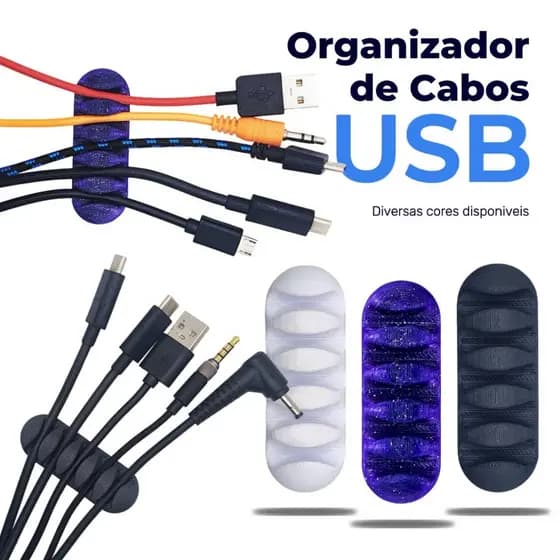 kit 5 Organizadores de Cabos e Fios para 5 cabos para mesa e parede