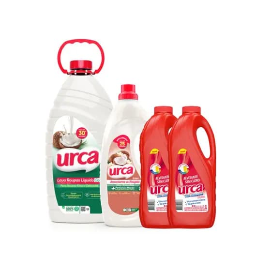 Kit 1 Lava Roupas Urca Coco 3L + 1 Amaciante Urca Coco 2L + 2 Tira Manchas Urca 1,5L