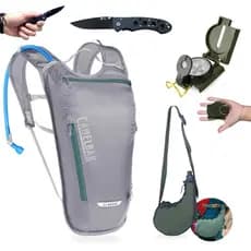 Kit Camping Bússola Alumínio + Canivete + Mochila Camelbak Trilha + Cantil Mohave 750 Ml Caminhada