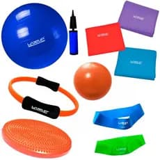 Kit 3 Faixas Elásticas + Bola 65 Cm + Mini Bomba + 2 Mini Bands + Overball + Arco e Disco