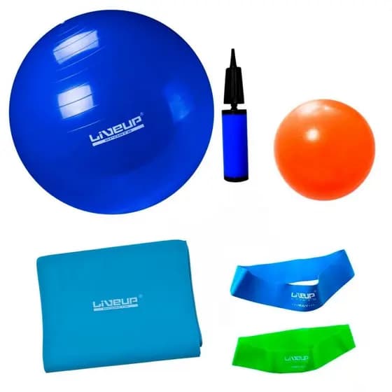 Bola Suiça 65 Cm + Mini Bomba + 2 Mini Bands + Faixa Elástica Forte + Overball 25 Cm
