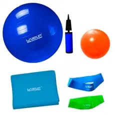 Bola Suiça 65 Cm + Mini Bomba + 2 Mini Bands + Faixa Elástica Forte + Overball 25 Cm