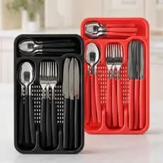 Conjunto Jogo De Talheres 25 Peças Inox Premium + Gaveteiro Organizador Porta Talheres Cozinha