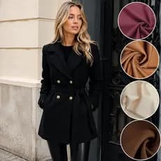 Casaco Feminino de Lã Batida Inverno Botões E Bolso Inverno Elegante Parka Médio