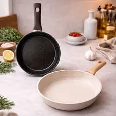 Frigideira Cerâmica Antiaderente Indução e Gás Granito 24cm 26cm Panela Cabo Amadeirado Revestimento