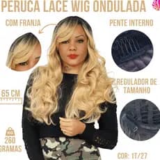 Peruca Lace Lisa Ondulada Orgânica Com Franja - Identica Ao Cabelo Humano - Repartição Fixa No Meio Com Micropele