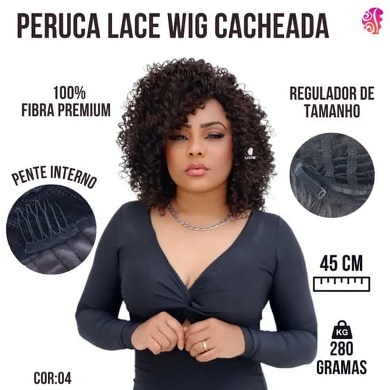 Peruca Lace Wig Cacheada Fibra Organica Premium - Semelhante Ao Humano