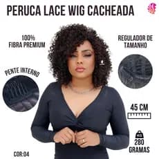 Peruca Lace Wig Cacheada Fibra Organica Premium - Semelhante Ao Humano