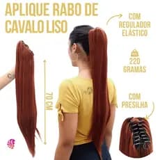 Aplique Rabo de Cavalo Liso 100% Orgânico - Com Regulador 70Cm  - Sem Brilho -Pode Lavar e Pranchar