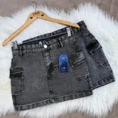 Saia Cargo Marmorizada Preta Lycra Curta Saia Grafite Cintura Alta Levanta Bumbum Barata Plus Size